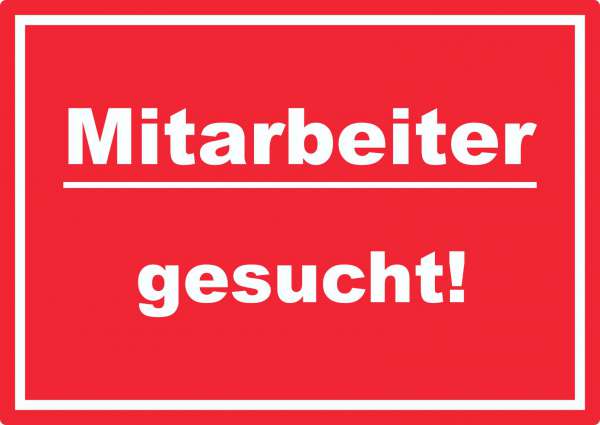 Mitarbeiter gesucht Aufkleber mit Text AushängeAufkleber rot-weiss