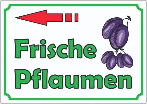 Werbeaufkleber Aufkleber Frische Pflaumen mit Pfeil nach links