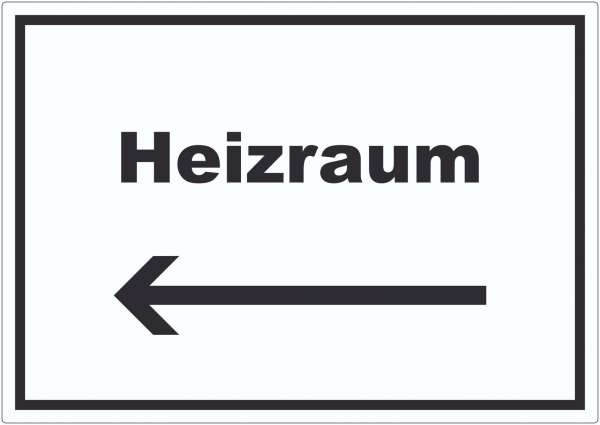 Heizraum Aufkleber mit Text und Richtungspfeil links Heizung Wärme waagerecht