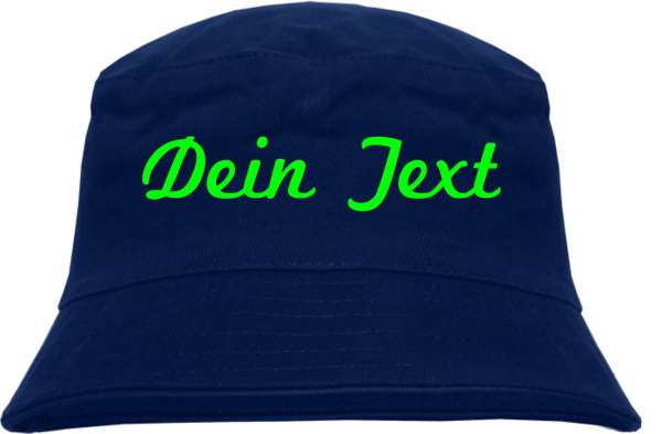 Individueller Fischerhut - dunkelblau - NEON - Schreibschrift - Bucket Hat mit Wunschtext bedruckt