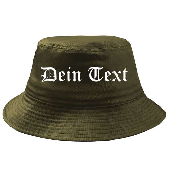 Fischerhut Wunschtext Druck - Oliv - altdeutsch gerade - Bucket Hat