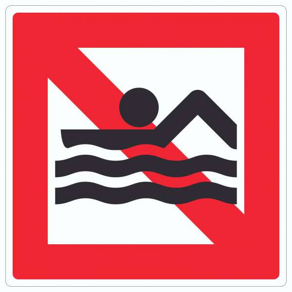 Schwimmen und Baden verboten Symbol und Text