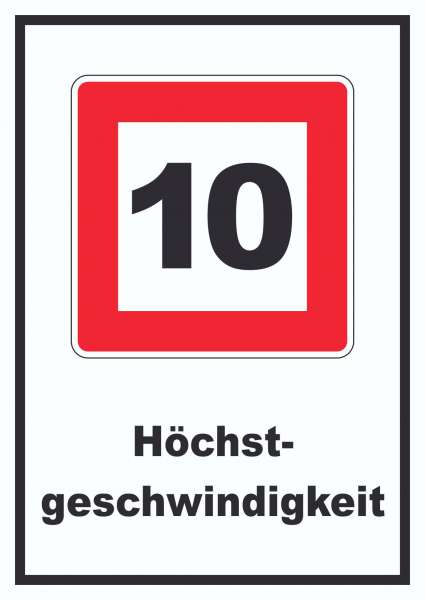 Höchstgeschwindigkeit 10 km/h nicht zu überschreiten Schild mit Symbol und Text
