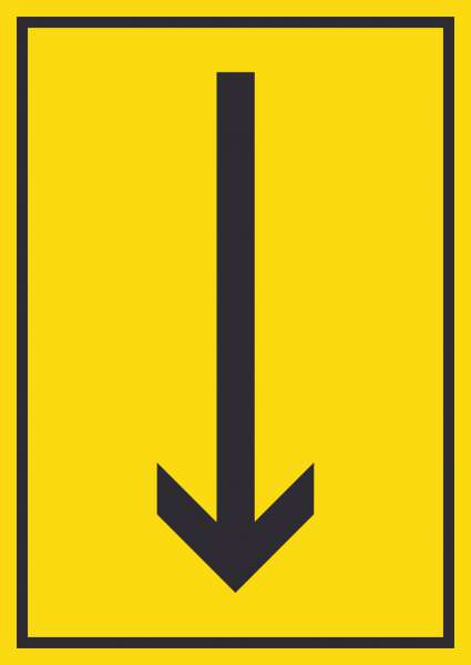 Richtungspfeil runter Schild hochkant schwarz gelb Pfeil
