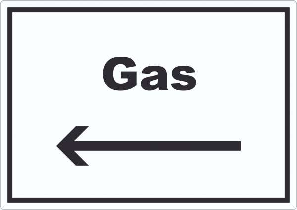 Gas Aufkleber mit Text und Richtungspfeil links Anschluss waagerecht
