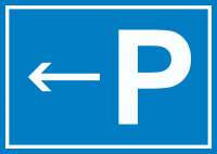 P Parkplatz Schild mit Richtungspfeil links waagerecht P Parkplatz Schild mit Richtungspfeil links waagerecht