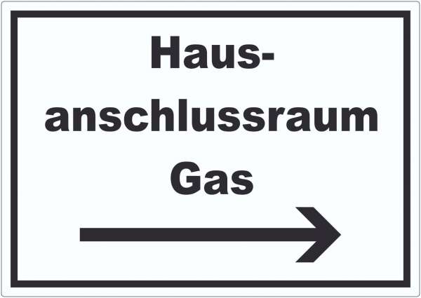 Hausanschlussraum Gas Aufkleber mit Text und Richtungspfeil rechts HAR waagerecht