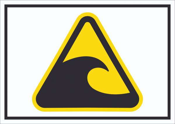 Schild Warnung Tsunami-gefährdeter Bereich Symbol