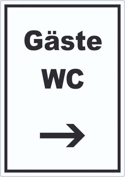 Gäste WC Aufkleber mit Text und Richtungspfeil rechts Toilette hochkant
