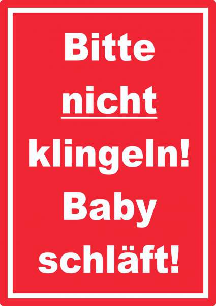 Bitte nicht klingeln Baby schläft Aufkleber mit Text hochkant rot-weiss