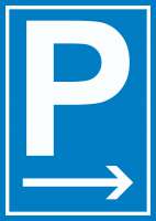 P Parkplatz Schild mit Pfeil nach rechts P Parkplatz Schild mit Pfeil nach rechts