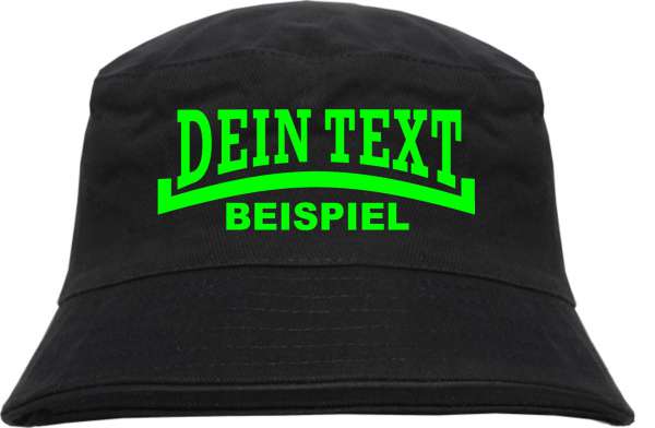 Individueller Fischerhut - schwarz - NEON - Linie - Bucket Hat mit Wunschtext bedruckt