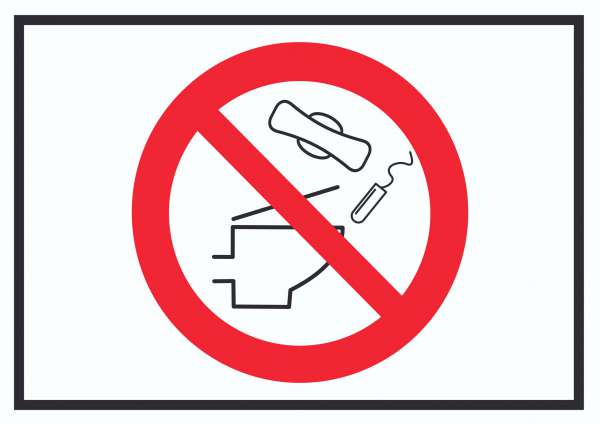 Keine Binden und Tampons ins WC werfen Symbol Schild
