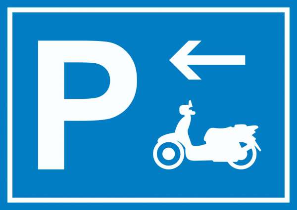 Motorroller Parkplatz mit Richtungspfeil links Schild waagerecht