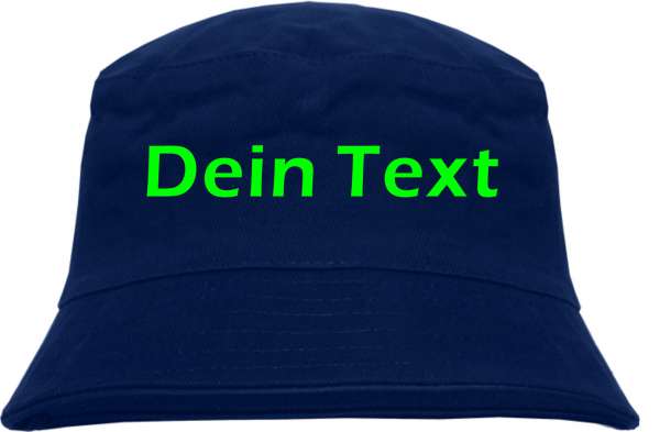 Individueller Fischerhut - dunkelblau - NEON - Blockschrift - Bucket Hat mit Wunschtext bedruckt