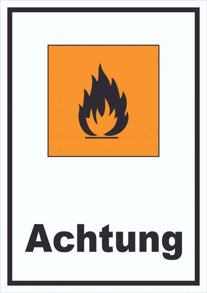 Schild Gefahrensymbol Entzündbar Achtung Brand Flamme hochkant