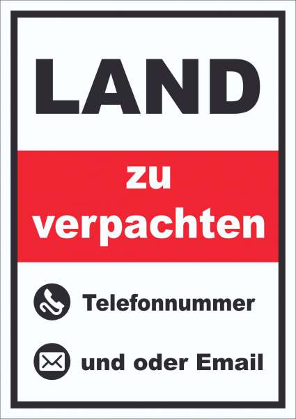 Land zu verpachten Schild hochkant