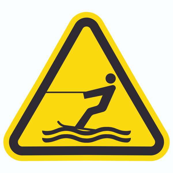 Aufkleber Dreick Warnung Wasserski-Bereich Symbol