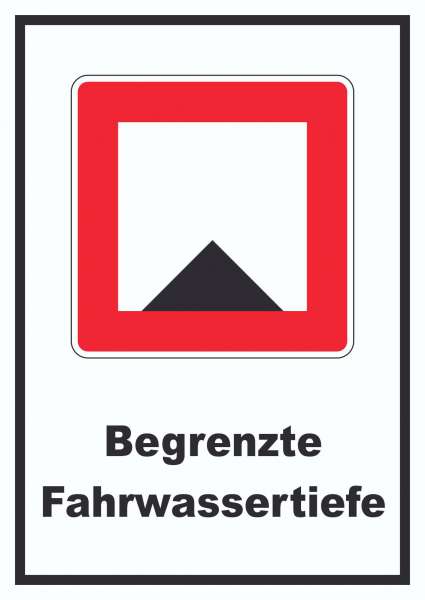 Begrenzte Fahrwassertiefe Tiefe unter Wassserspiegel begrenzt Symbol und Text