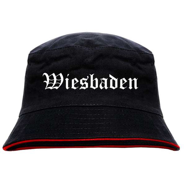 Wiesbaden Anglerhut - Altdeutsche Schrift - Schwarz-Roter Fischerhut