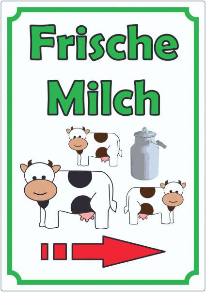 Frische Milch Aufkleber Hochkant mit Pfeil rechts