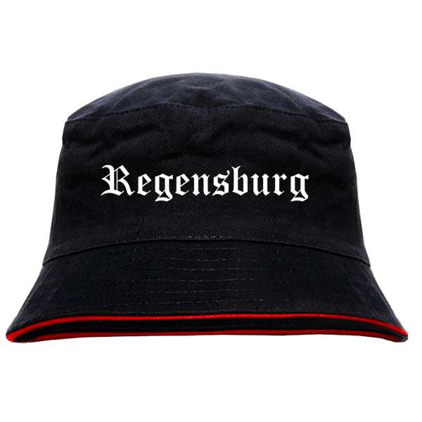 Regensburg Anglerhut - Altdeutsche Schrift - Schwarz-Roter Fischerhut