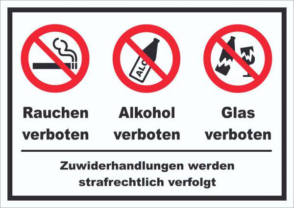 Schild Alkohol Rauchen Glas verboten