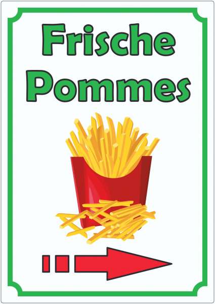 Frische Pommes Frites Aufkleber Hochkant mit Pfeil rechts