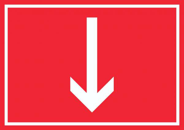 Richtungspfeil runter Schild waagerecht weiss rot Pfeil