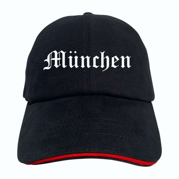 München Cappy - Altdeutsch bedruckt - Schirmmütze - Schwarz-Rotes Cap