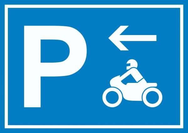 Motorrad Bike Parkplatz Schild mit Richtungspfeil links waagerecht
