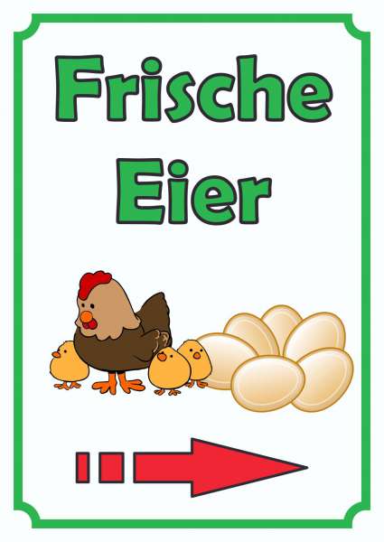 Verkaufsschild Schild EierHochkant mit Pfeil rechts