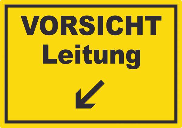 Vorsicht Leitung mit Richtungspfeil links unten Aufkleber