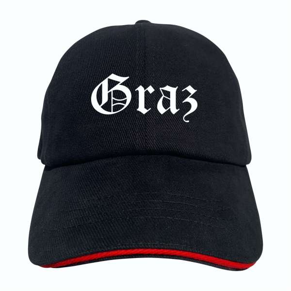 Graz Cappy - Altdeutsch bedruckt - Schirmmütze - Schwarz-Rotes Cap