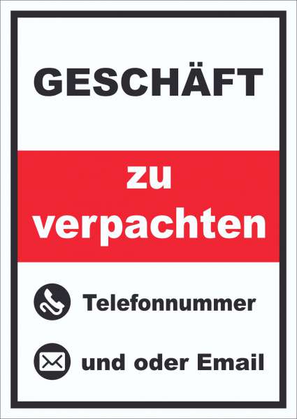 Geschäft zu verpachten Schild hochkant