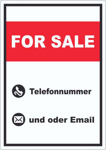 For Sale Aufkleber mit Wunschtext hochkant