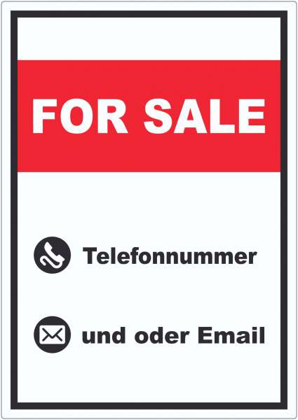 For Sale Aufkleber mit Wunschtext hochkant