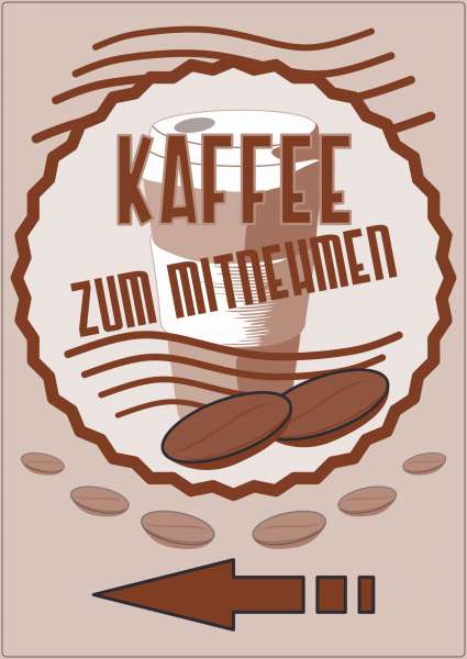 Werbeaufkleber Aufkleber Kaffee Mitnehmen Hochkant mit Pfeil links