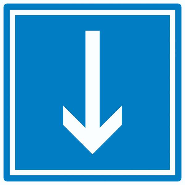 Richtungspfeil runter Aufkleber Quadrat weiss blau Pfeil