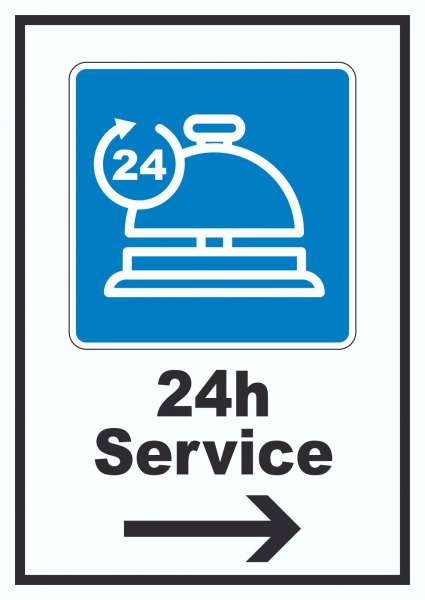 24H Service Schild mit Pfeil rechts
