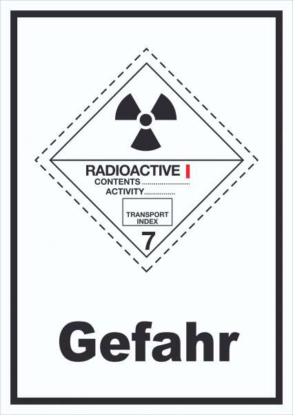 Schild radioaktive Stoffe Gefahr Radioactive I-WEISS hochkant