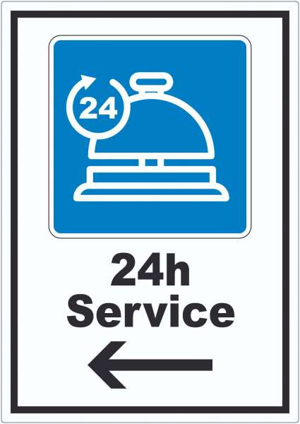 24H Service Aufkleber mit Pfeil links