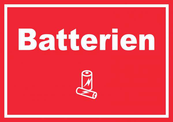 Batterien Mülltrennung Schild Text Symbol AA AAA waagerecht