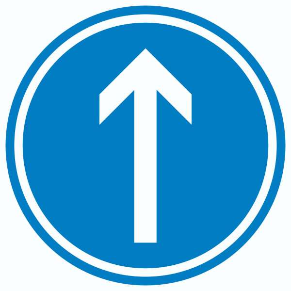 Richtungspfeil hoch Aufkleber Kreis weiss blau Pfeil