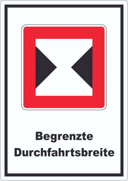 Begrenzte Fahrwasserbreite Durchfahrtsbreite begrenzt Symbol und Text Aufkleber