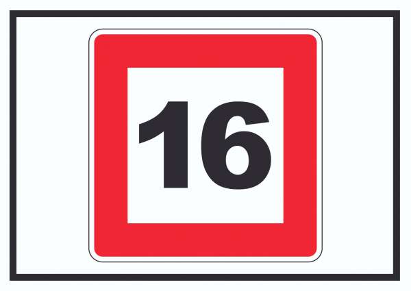 Höchstgeschwindigkeit 16 km/h nicht zu überschreiten Schild mit Symbol