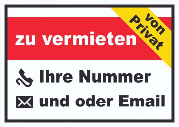 zu vermieten von Privat Schild mit Wunschtext