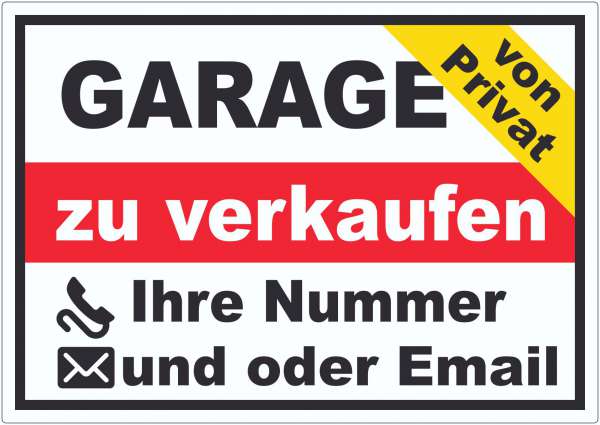 Aufkleber Garage zu verkaufen von Privat waagerecht