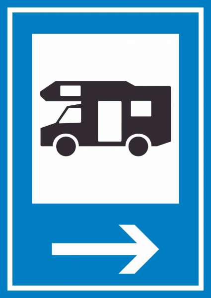 Campingplatz Wohnmobil Schild mit Pfeil rechts