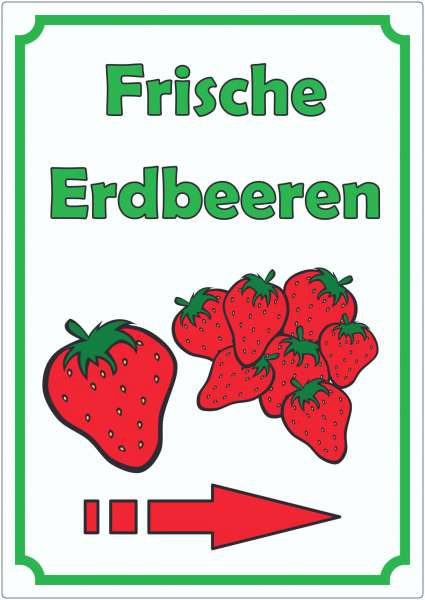 Werbeaufkleber mit Pfeil rechts Erdbeeren Aufkleber Hochkant